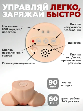 Реалистичный мастурбатор Foxy с всасыванием, подогревом